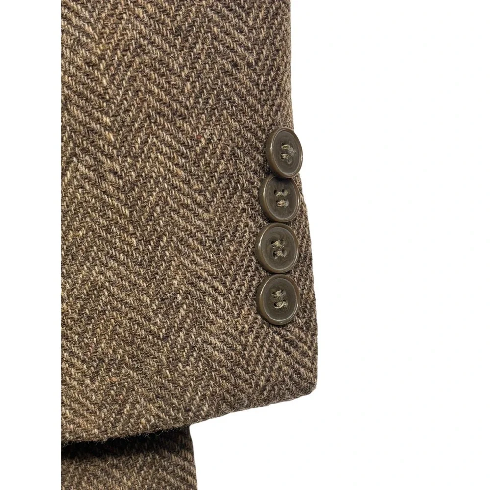 vtg Monsieur Adolfo 54L Brown Herringbone Tweed Blazer Jacket Sport Coat Wool